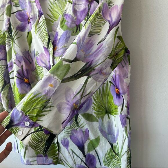 Alice + Olivia Purple and Green Floral Blouse - Picture 3 of 12